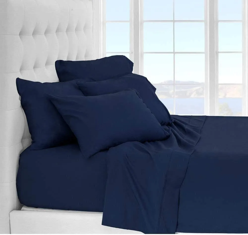 100% Egyptian Cotton, 6 - Piece Sheet Set, Pure Sateen Weave & 400 Thread Count Hotel-Collection Bedding Sheets with Fitted Sheet 15-16 Inches Deep Pocket-Navy Blue Solid,Full-XXL Size.