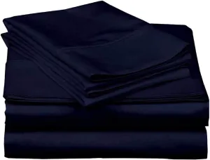 100% Egyptian Cotton, 6 - Piece Sheet Set, Pure Sateen Weave & 400 Thread Count Hotel-Collection Bedding Sheets with Fitted Sheet 15-16 Inches Deep Pocket-Navy Blue Solid,Full-XXL Size.