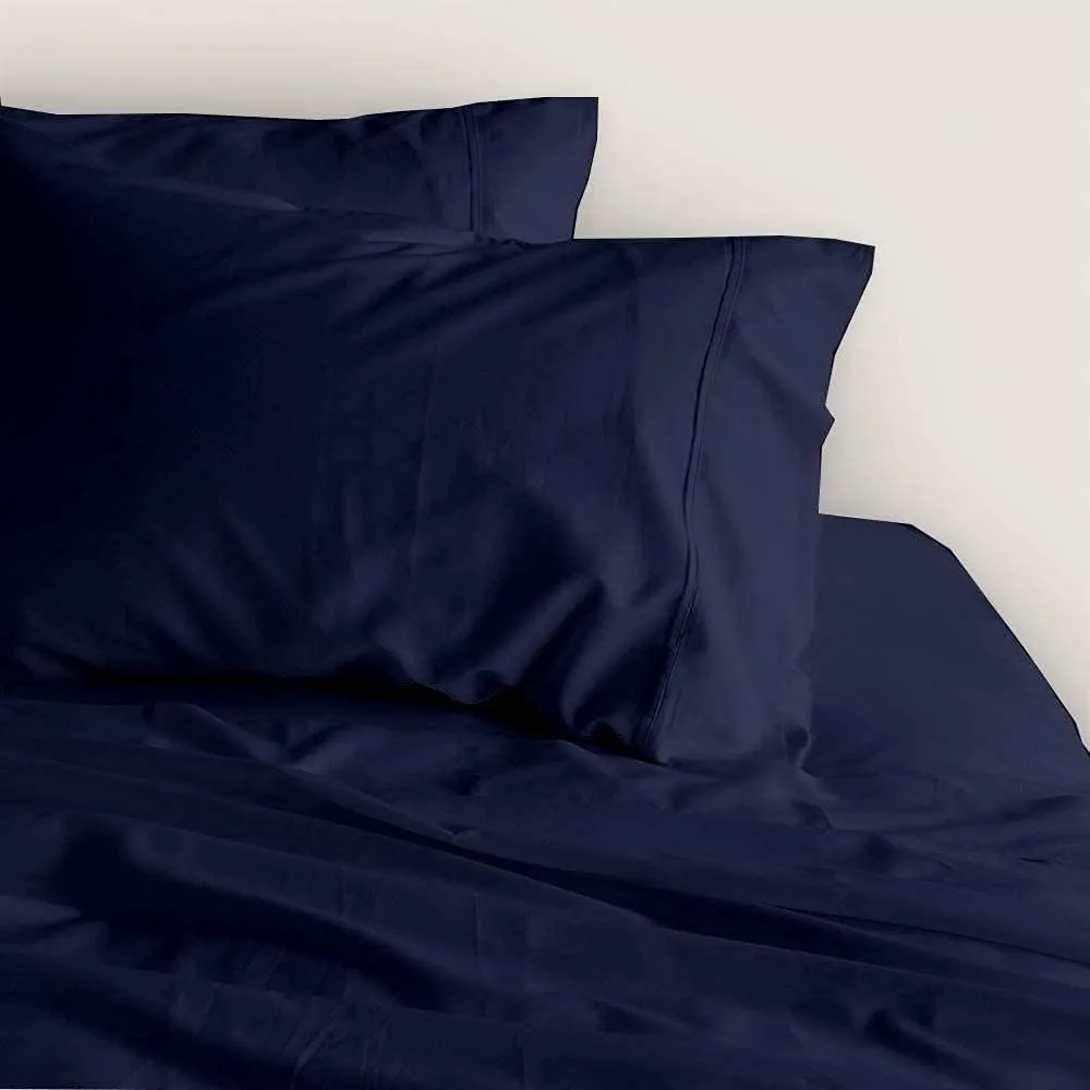 100% Egyptian Cotton, 6 - Piece Sheet Set, Pure Sateen Weave & 400 Thread Count Hotel-Collection Bedding Sheets with Fitted Sheet 15-16 Inches Deep Pocket-Navy Blue Solid,Full-XXL Size.