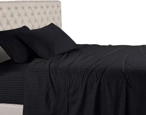100% Egyptian Cotton, 6 - Piece Sheet Set, Pure Sateen Weave & 400 Thread Count Hotel-Collection Bedding Sheets with Fitted Sheet 17-18 Inches Deep Pocket-Black Stripe,King Size.