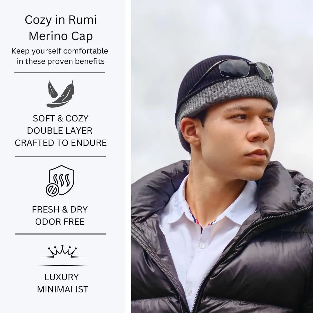100% Merino Wool Rumi Cap | 2-Layer 2-Tone Hat | Soft Warm Reversible Beanie | from Wool Yarn to Beanie