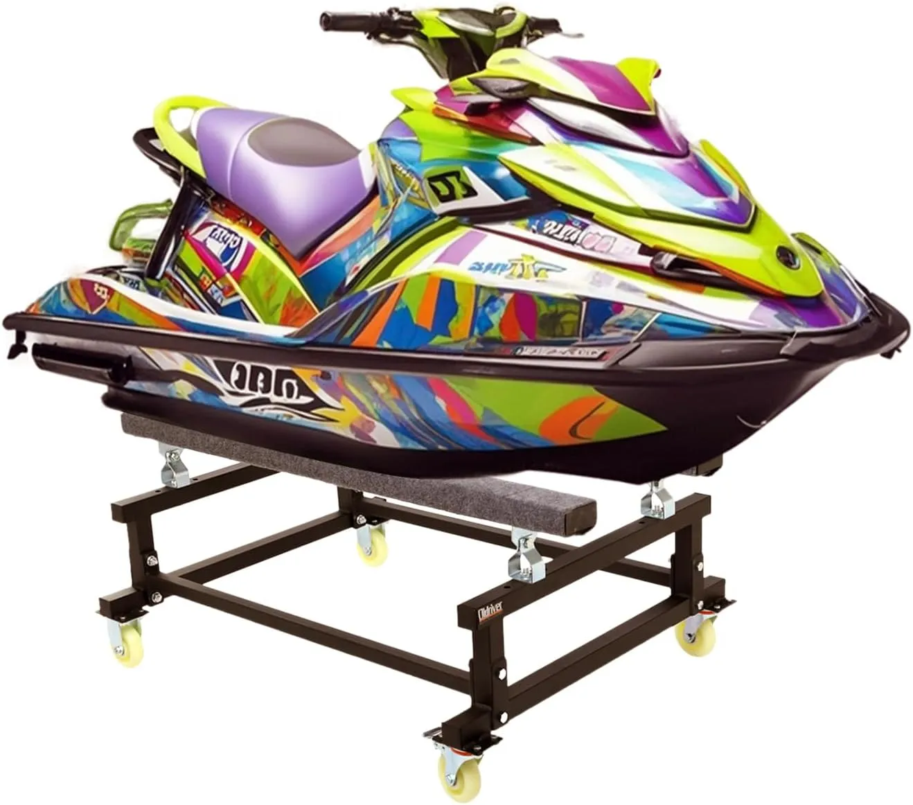 1000lbs Capacity Watercraft PWC Dolly - Adjustable Bunks for Jet Ski, PWC,Boat Carpeted to Prevent Scratch 4 Wheels & 2 Brakes