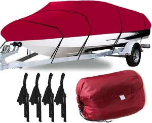 11-22Ft 600D Waterproof Trailerable Boat Cover Anti-UV Sunshade Dust-Proof Fishing Ski V-Hull Heavy Duty Marine Cover(17-19ft)