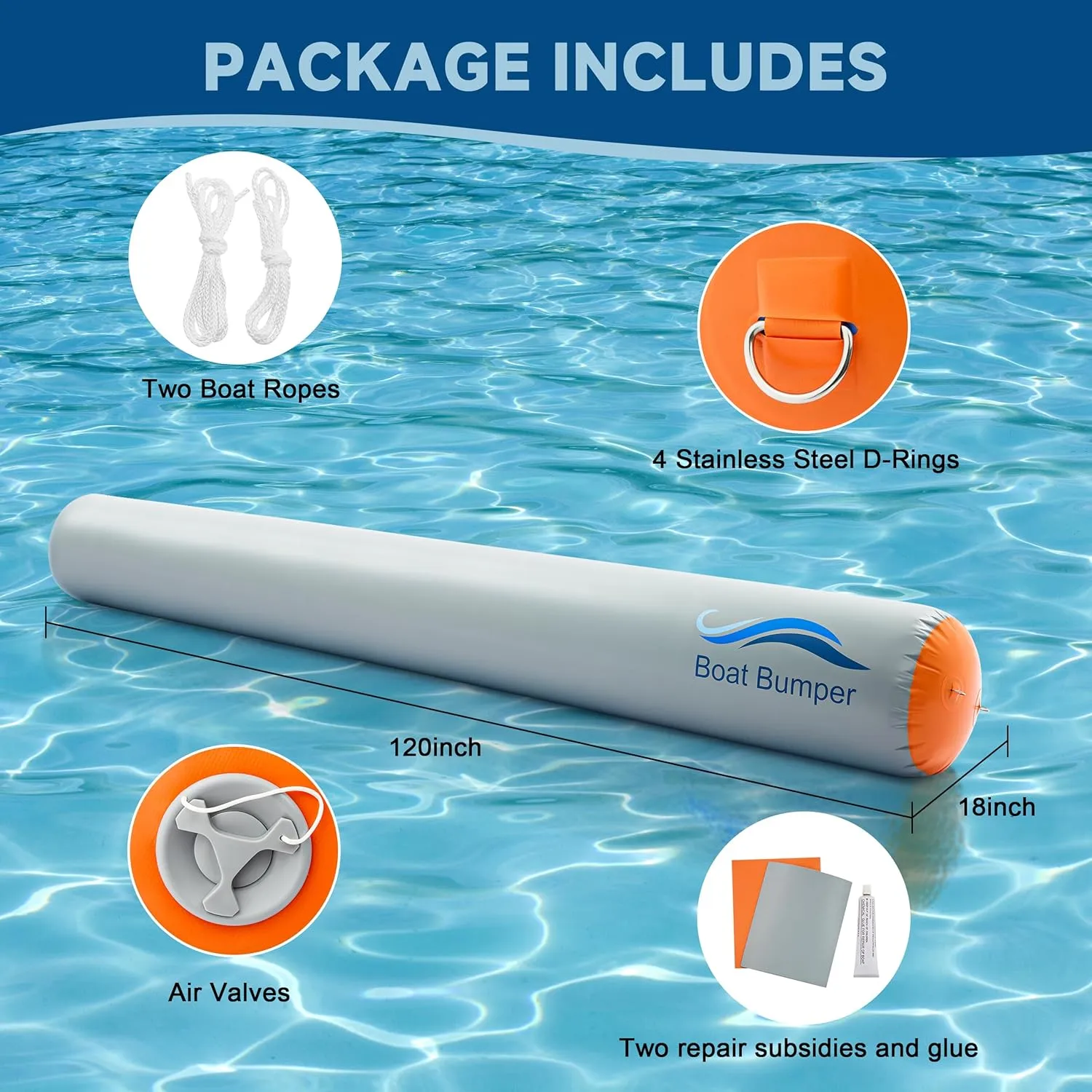 120”*18” Inflatable Boat Fenders for Docking, Boat Bumpers for Docking Heavy Duty, Inflatable Pontoon for Boat Dock with Storage Bag, Dock Fenders for Pontoon Boat, Small Yacht, Fishing Boat