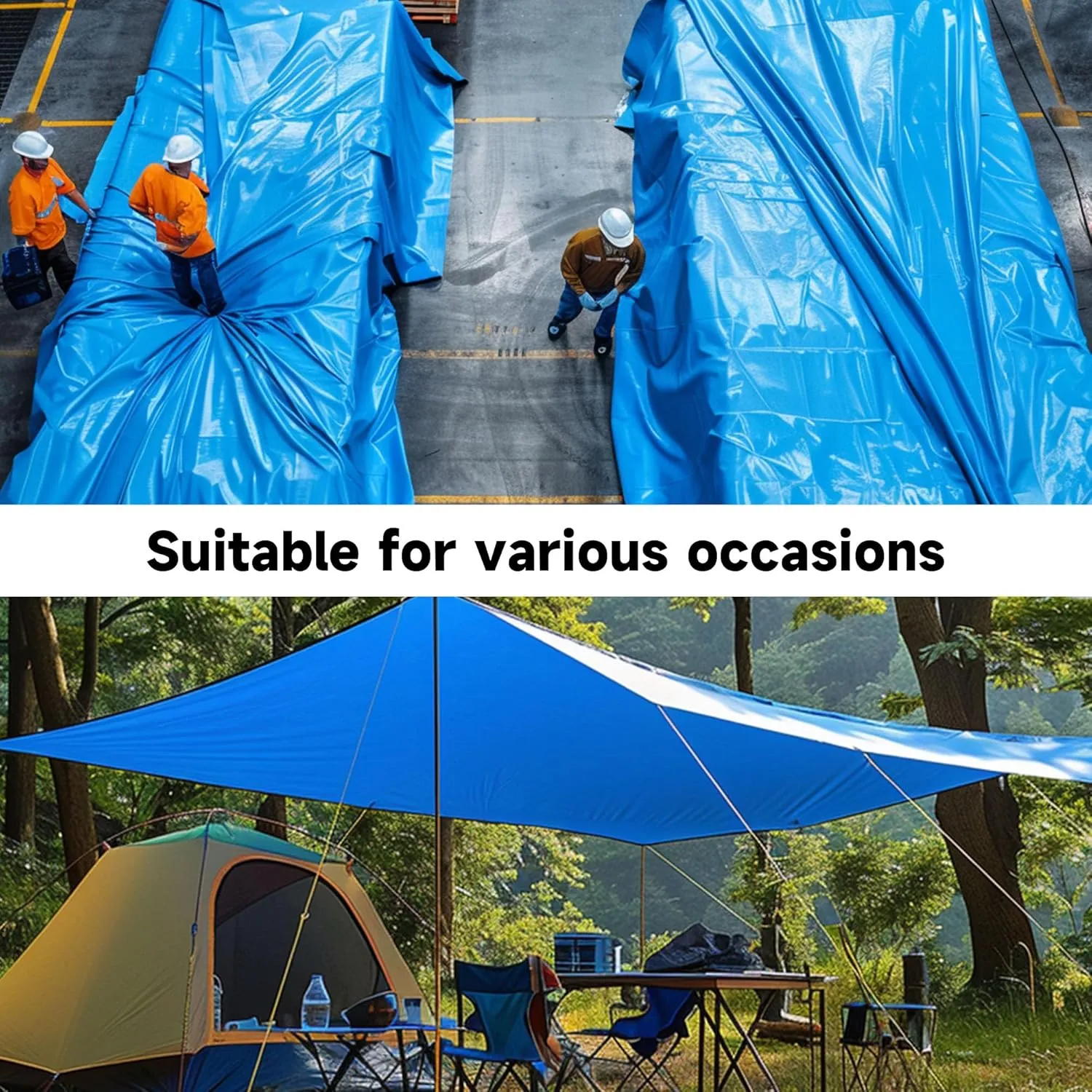 12Mil 8'x10' Blue Tarp Heavy Duty Waterproof Durable Poly Tarpaulin, with Grommets&Reinforced Edges UV Resistant Tarps, Cover for Vehicle/Pool/Boat/Tent/Construction site