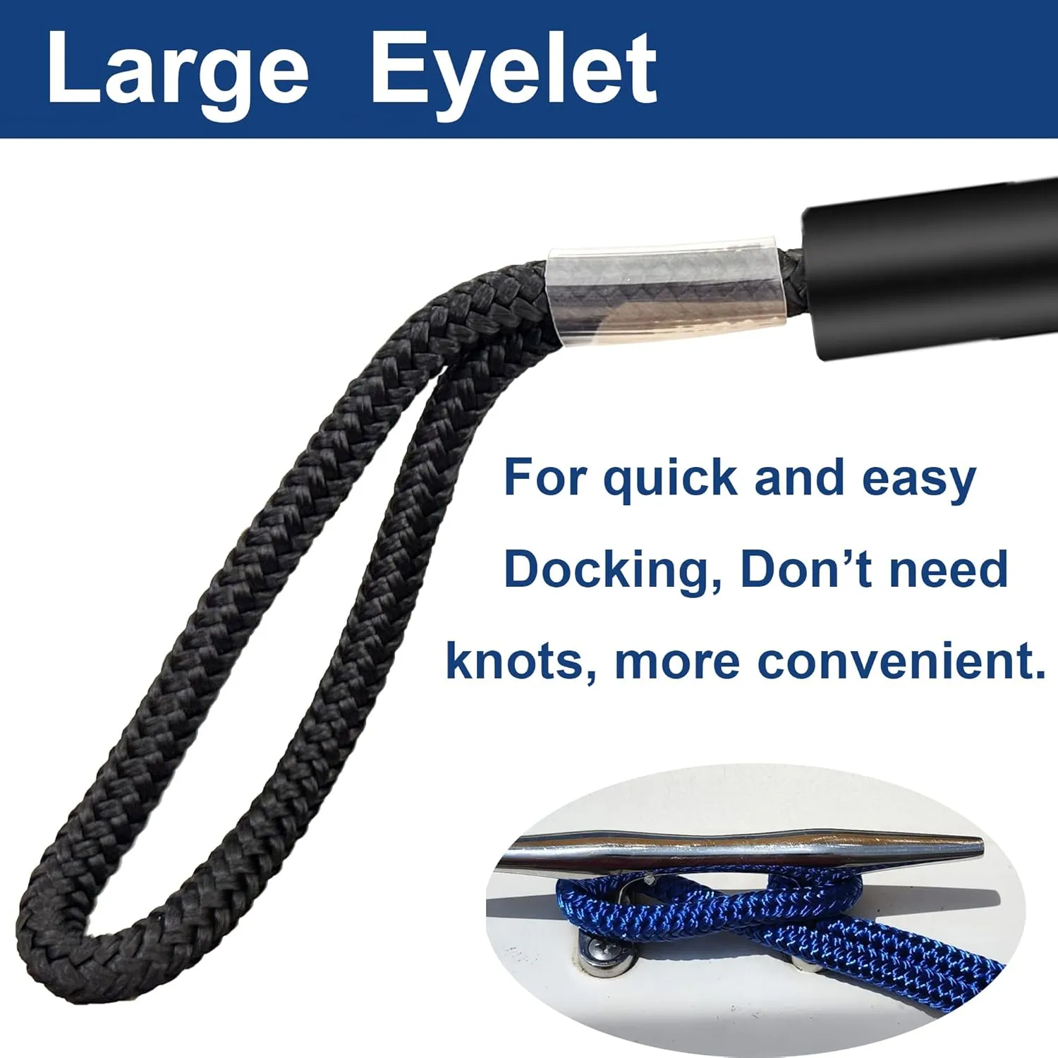 1/2" X 6ft Boat Dock Lines, Double-Braided Nylon Dock Line with 12" Eyelet. Boat Ropes Mooring Ropes, Boat Accessories for Yacht, Pontoon, Jet Ski, Waverunner, Seadoo, Black