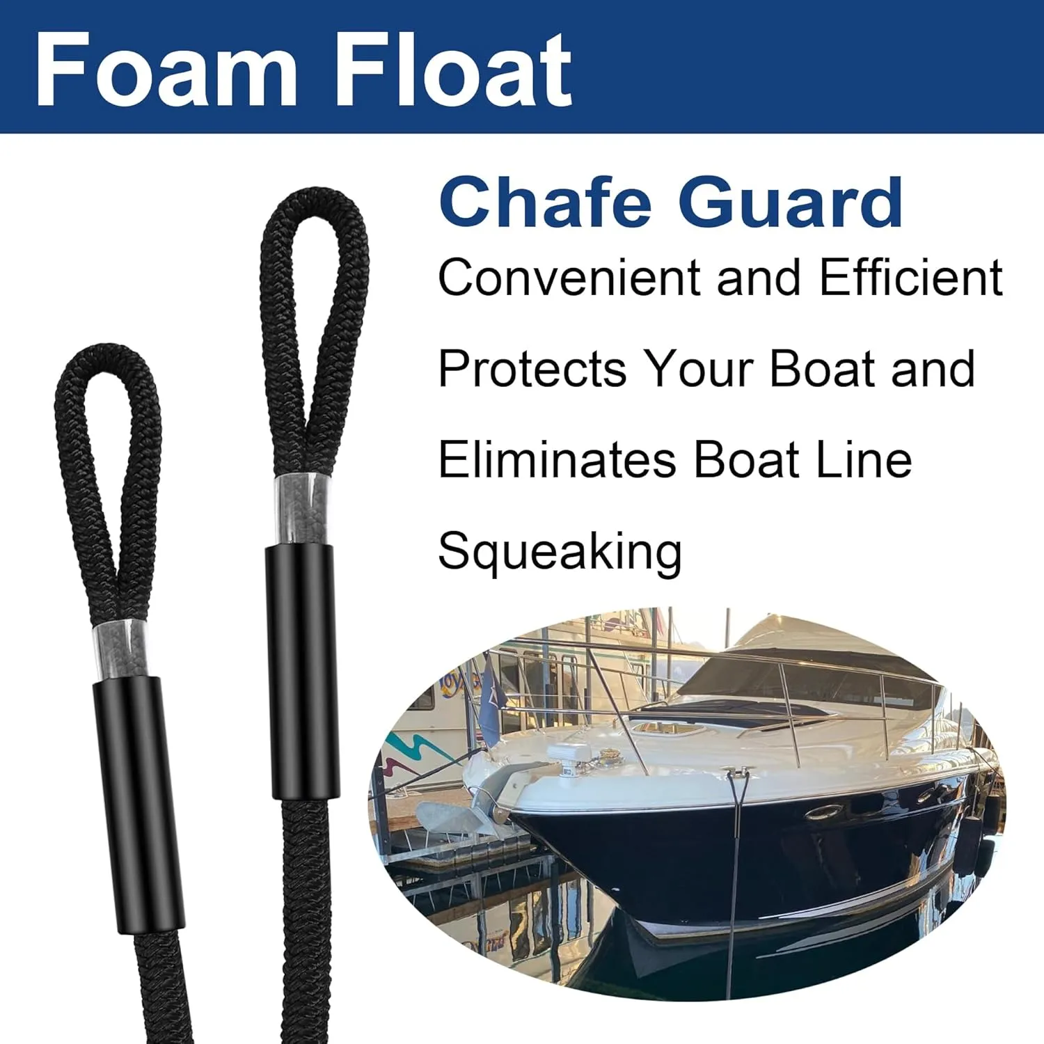 1/2" X 6ft Boat Dock Lines, Double-Braided Nylon Dock Line with 12" Eyelet. Boat Ropes Mooring Ropes, Boat Accessories for Yacht, Pontoon, Jet Ski, Waverunner, Seadoo, Black