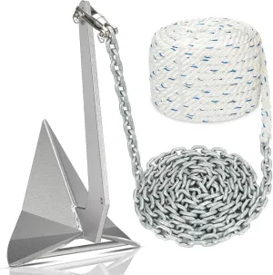 18 Lb Boat Anchor Kit Hot Dipped Galvanized Steel Delta Anchor,HT G4 Marine Chain 15ft,1/2 Rope 200ft & Swivel Connector for Boat Mooring,Windlass Anchor Rode-Rope/Chain for Boat Anchor System