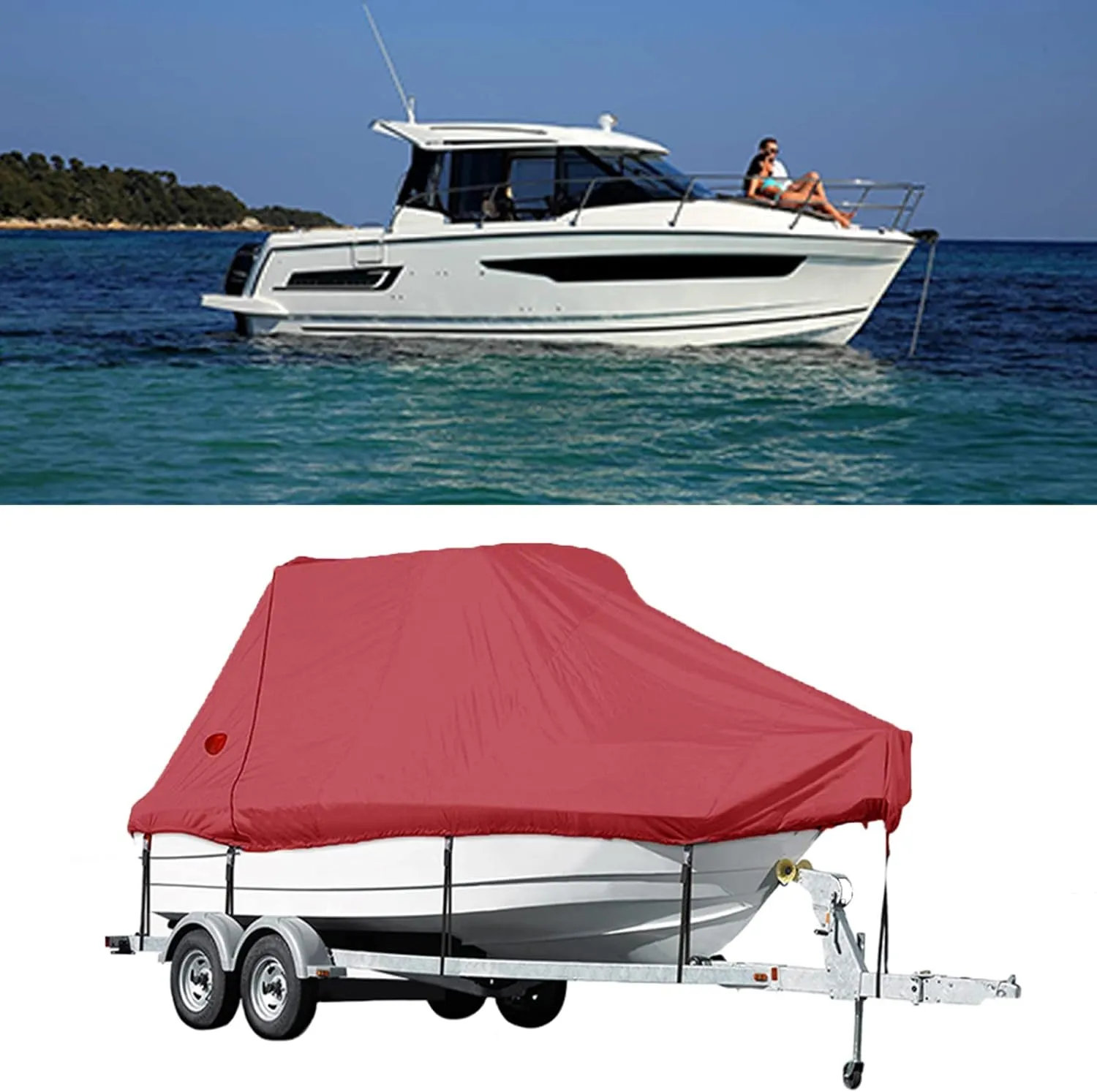 19-21ft Waterproof Boat Cover 420d Marine Grade Oxford Cloth V-Hull Boat Mooring Cover Dust-Proof Anti-Uv Protection Trailerable T-Top Boat Cover