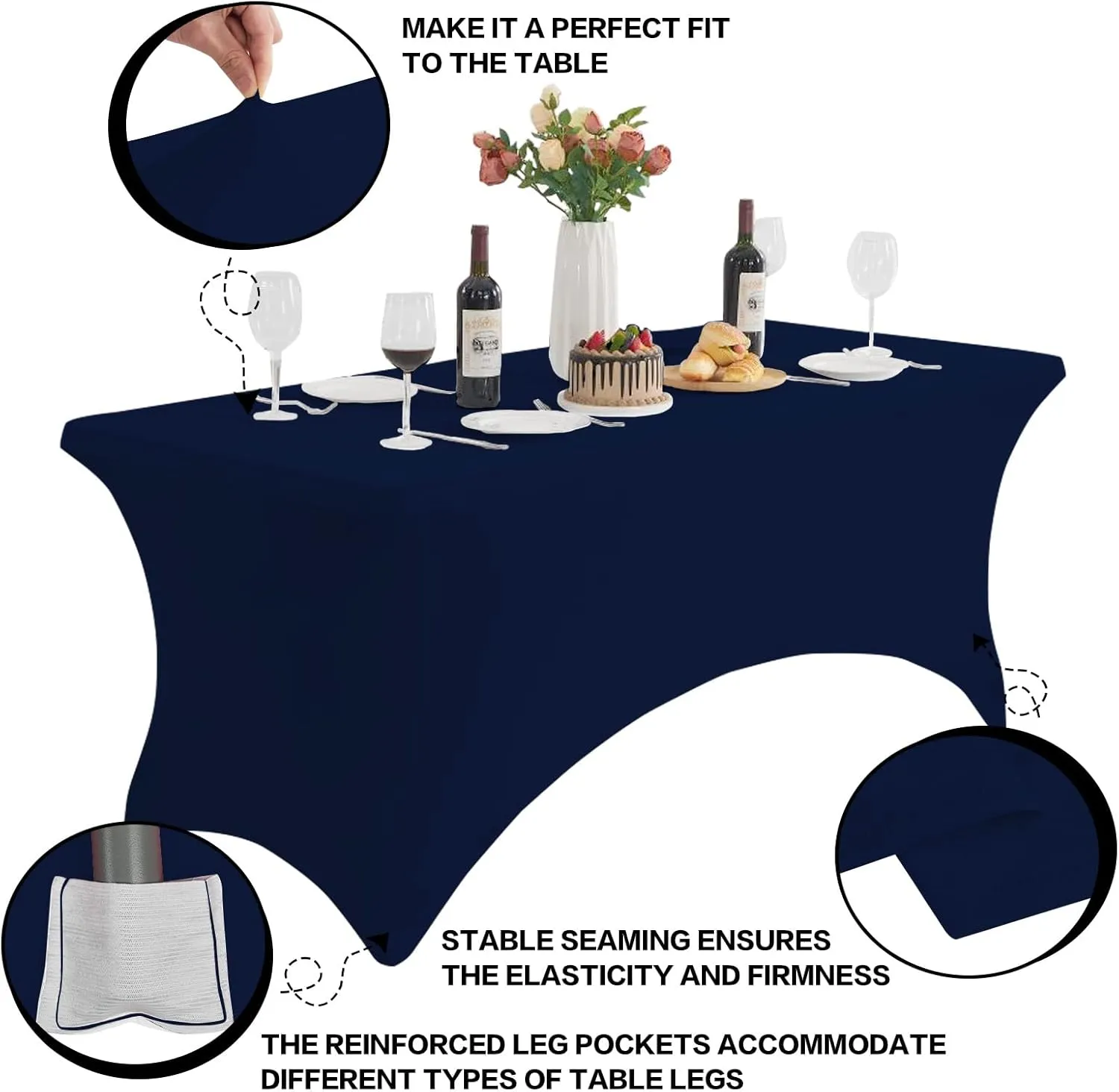 2 Pack 6FT Blue Table Cloth for Rectangle Table Stretch Tablecloth Rectangular Fitted Spandex Table Covers 6 ft for Birthday, Cocktail, Wedding, Banquet Outdoor Party
