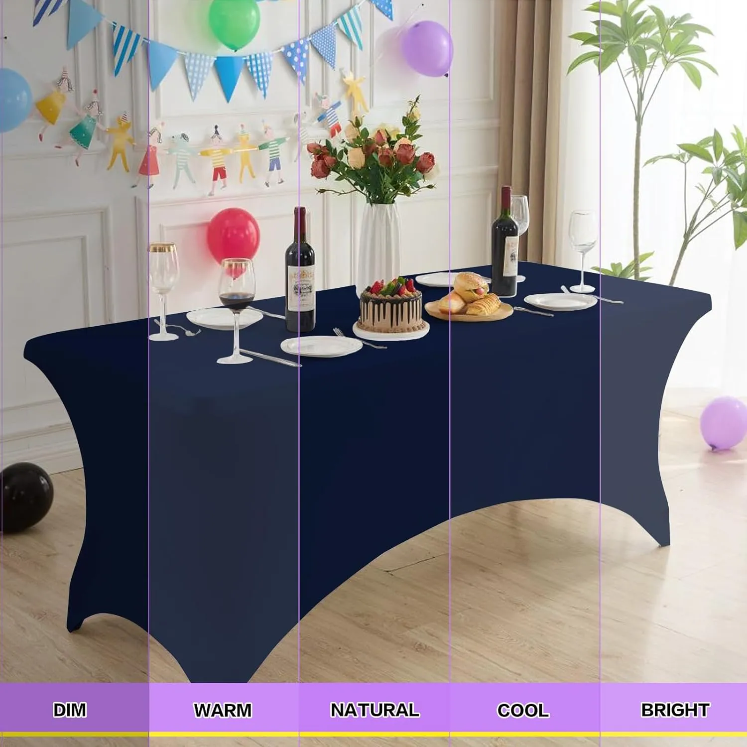 2 Pack 6FT Blue Table Cloth for Rectangle Table Stretch Tablecloth Rectangular Fitted Spandex Table Covers 6 ft for Birthday, Cocktail, Wedding, Banquet Outdoor Party