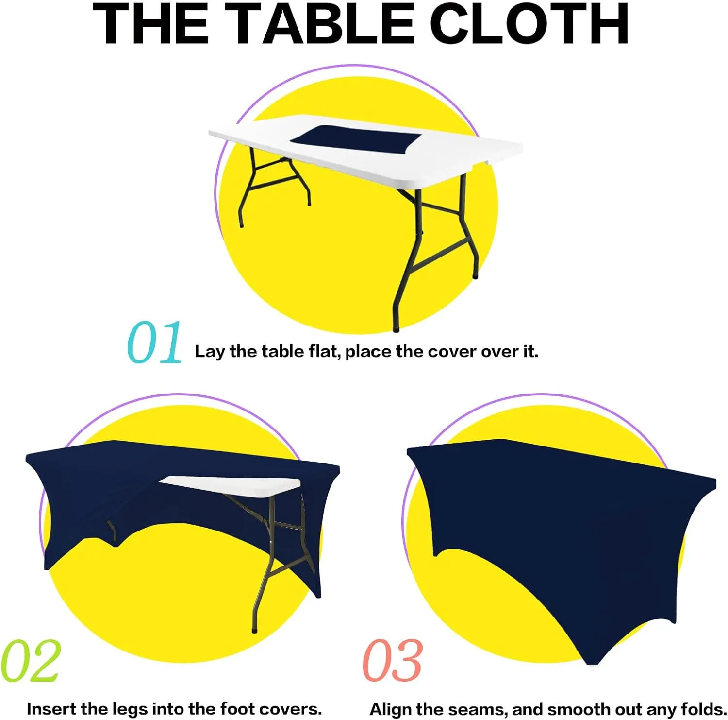 2 Pack 6FT Blue Table Cloth for Rectangle Table Stretch Tablecloth Rectangular Fitted Spandex Table Covers 6 ft for Birthday, Cocktail, Wedding, Banquet Outdoor Party