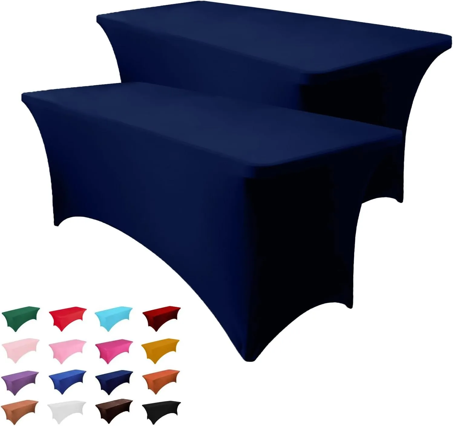 2 Pack 6FT Blue Table Cloth for Rectangle Table Stretch Tablecloth Rectangular Fitted Spandex Table Covers 6 ft for Birthday, Cocktail, Wedding, Banquet Outdoor Party