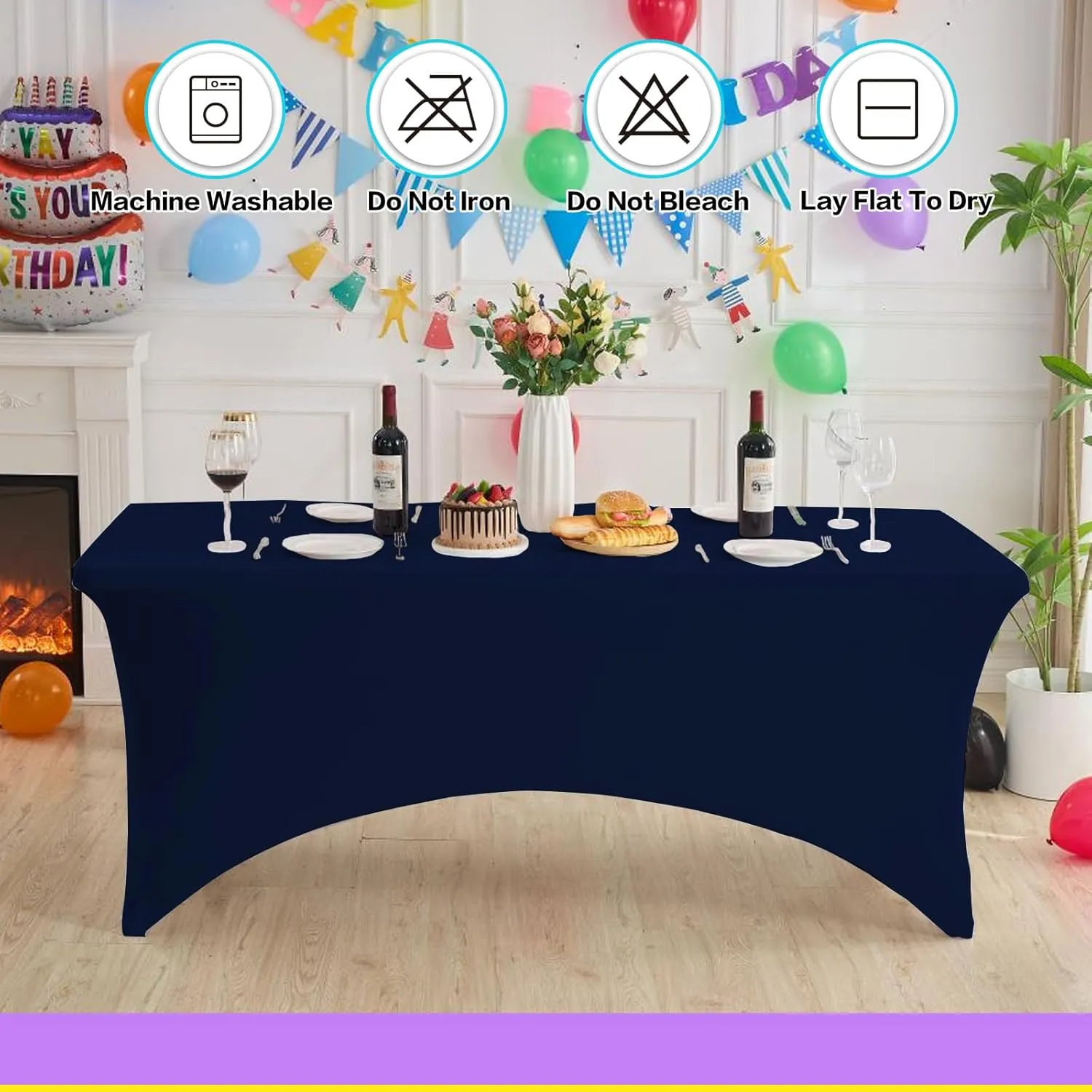 2 Pack 6FT Blue Table Cloth for Rectangle Table Stretch Tablecloth Rectangular Fitted Spandex Table Covers 6 ft for Birthday, Cocktail, Wedding, Banquet Outdoor Party