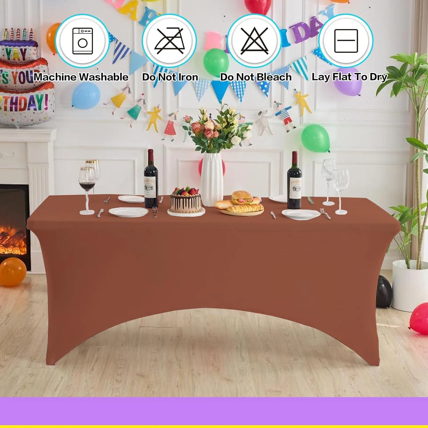 2 Pack 6FT Brown Table Cloth for Rectangle Tables Stretch Tablecloth Rectangular Fitted Spandex Table Covers 6 ft for Birthday, Cocktail, Wedding, Banquet Outdoor Party