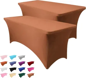 2 Pack 6FT Brown Table Cloth for Rectangle Tables Stretch Tablecloth Rectangular Fitted Spandex Table Covers 6 ft for Birthday, Cocktail, Wedding, Banquet Outdoor Party