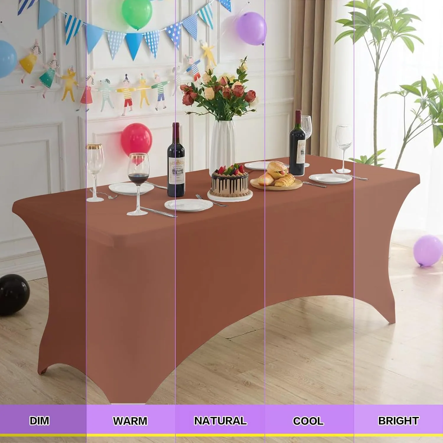 2 Pack 6FT Brown Table Cloth for Rectangle Tables Stretch Tablecloth Rectangular Fitted Spandex Table Covers 6 ft for Birthday, Cocktail, Wedding, Banquet Outdoor Party