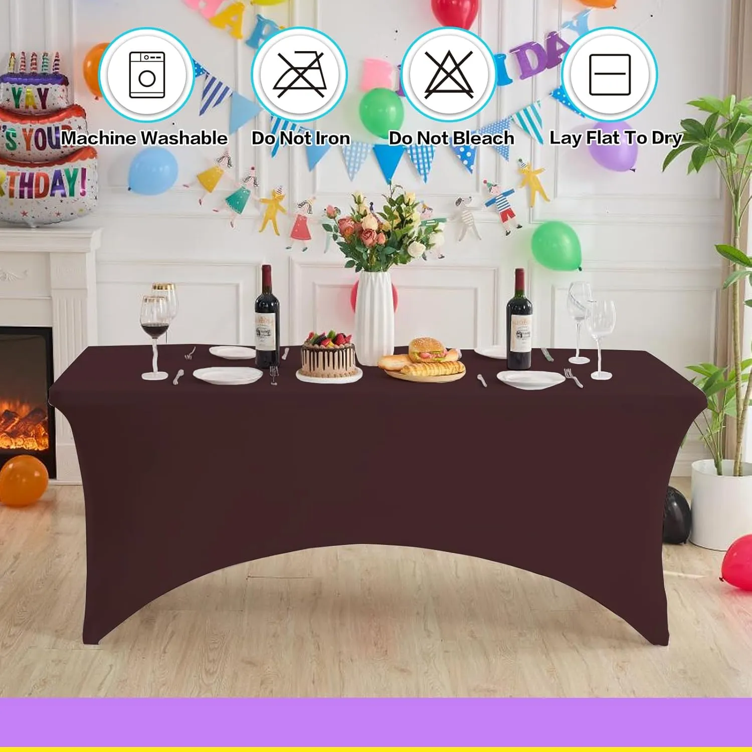 2 Pack 6FT Coffee Brown Table Cloth for Rectangle Tables Stretch Tablecloth Rectangular Fitted Spandex Table Covers 6 ft for Birthday, Cocktail, Wedding, Banquet Outdoor Party