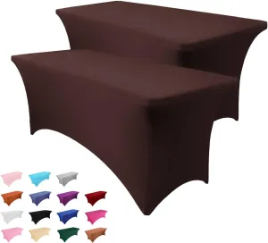 2 Pack 6FT Coffee Brown Table Cloth for Rectangle Tables Stretch Tablecloth Rectangular Fitted Spandex Table Covers 6 ft for Birthday, Cocktail, Wedding, Banquet Outdoor Party