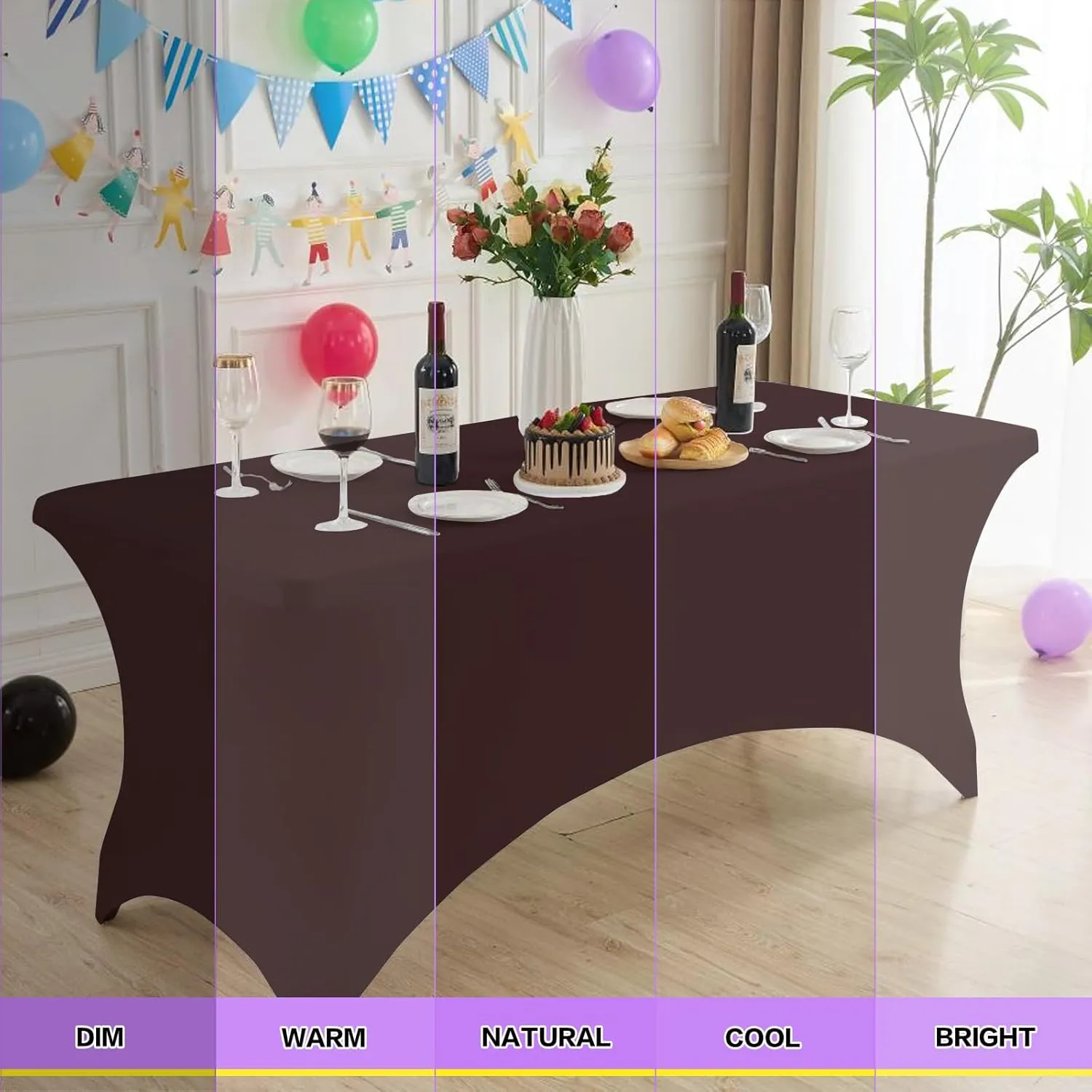 2 Pack 6FT Coffee Brown Table Cloth for Rectangle Tables Stretch Tablecloth Rectangular Fitted Spandex Table Covers 6 ft for Birthday, Cocktail, Wedding, Banquet Outdoor Party