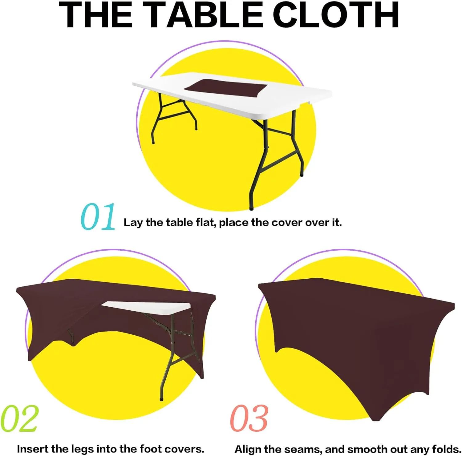 2 Pack 6FT Coffee Brown Table Cloth for Rectangle Tables Stretch Tablecloth Rectangular Fitted Spandex Table Covers 6 ft for Birthday, Cocktail, Wedding, Banquet Outdoor Party