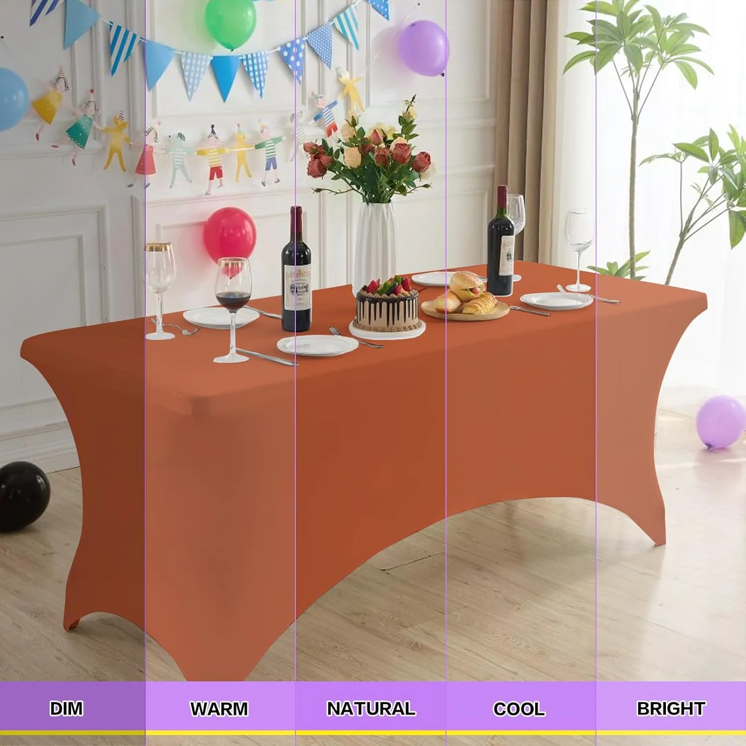 2 Pack 6FT Table Cloth for Rectangle Tables - Stretch Burnt Orange Tablecloth Rectangular Fitted Spandex Table Covers 6 ft for Birthday, Cocktail, Wedding, Banquet Outdoor Party