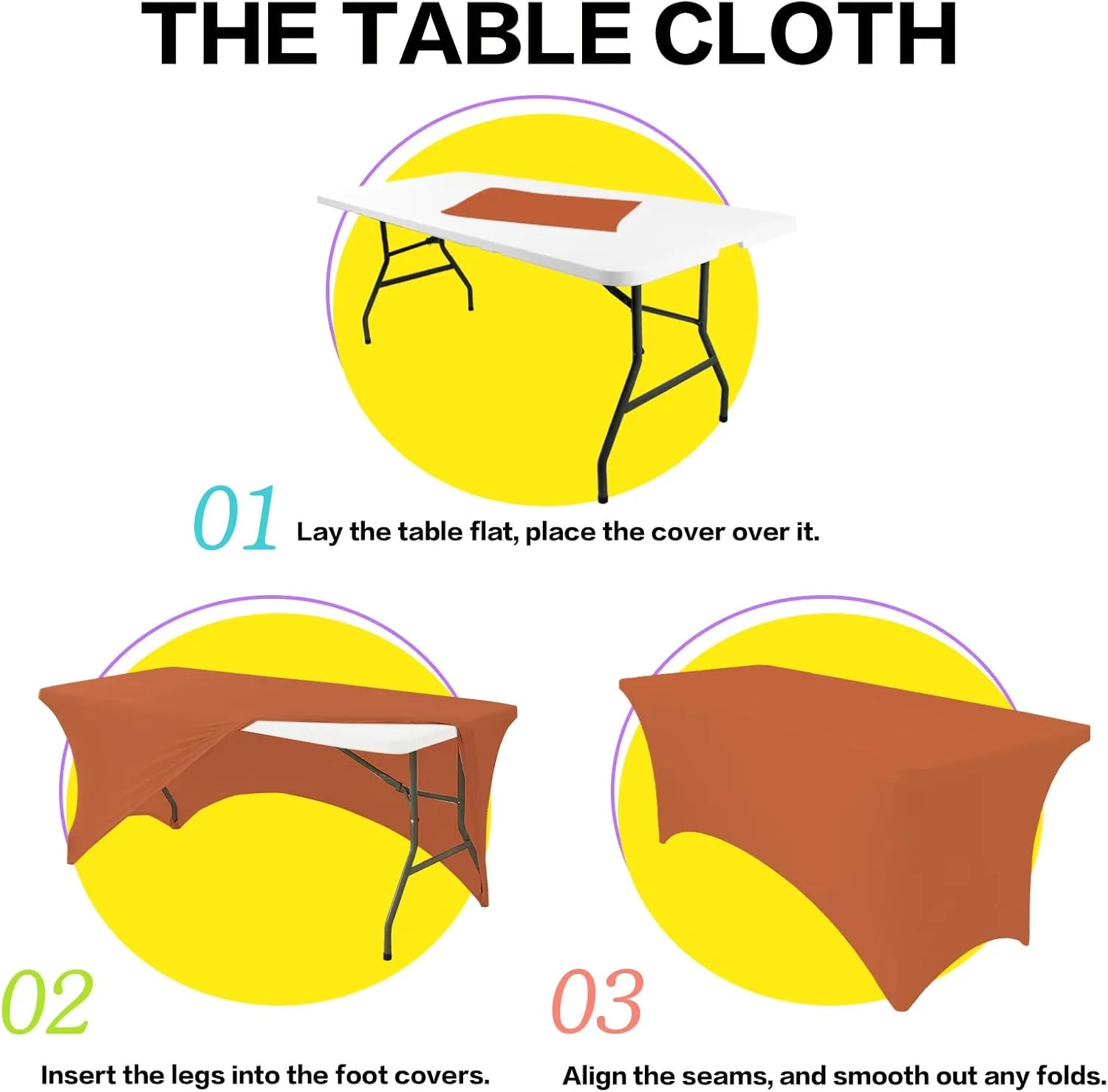 2 Pack 6FT Table Cloth for Rectangle Tables - Stretch Burnt Orange Tablecloth Rectangular Fitted Spandex Table Covers 6 ft for Birthday, Cocktail, Wedding, Banquet Outdoor Party