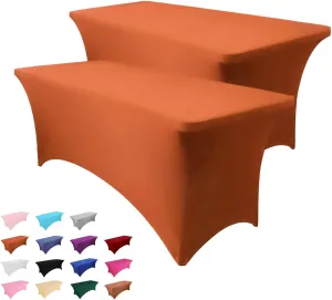 2 Pack 6FT Table Cloth for Rectangle Tables - Stretch Burnt Orange Tablecloth Rectangular Fitted Spandex Table Covers 6 ft for Birthday, Cocktail, Wedding, Banquet Outdoor Party