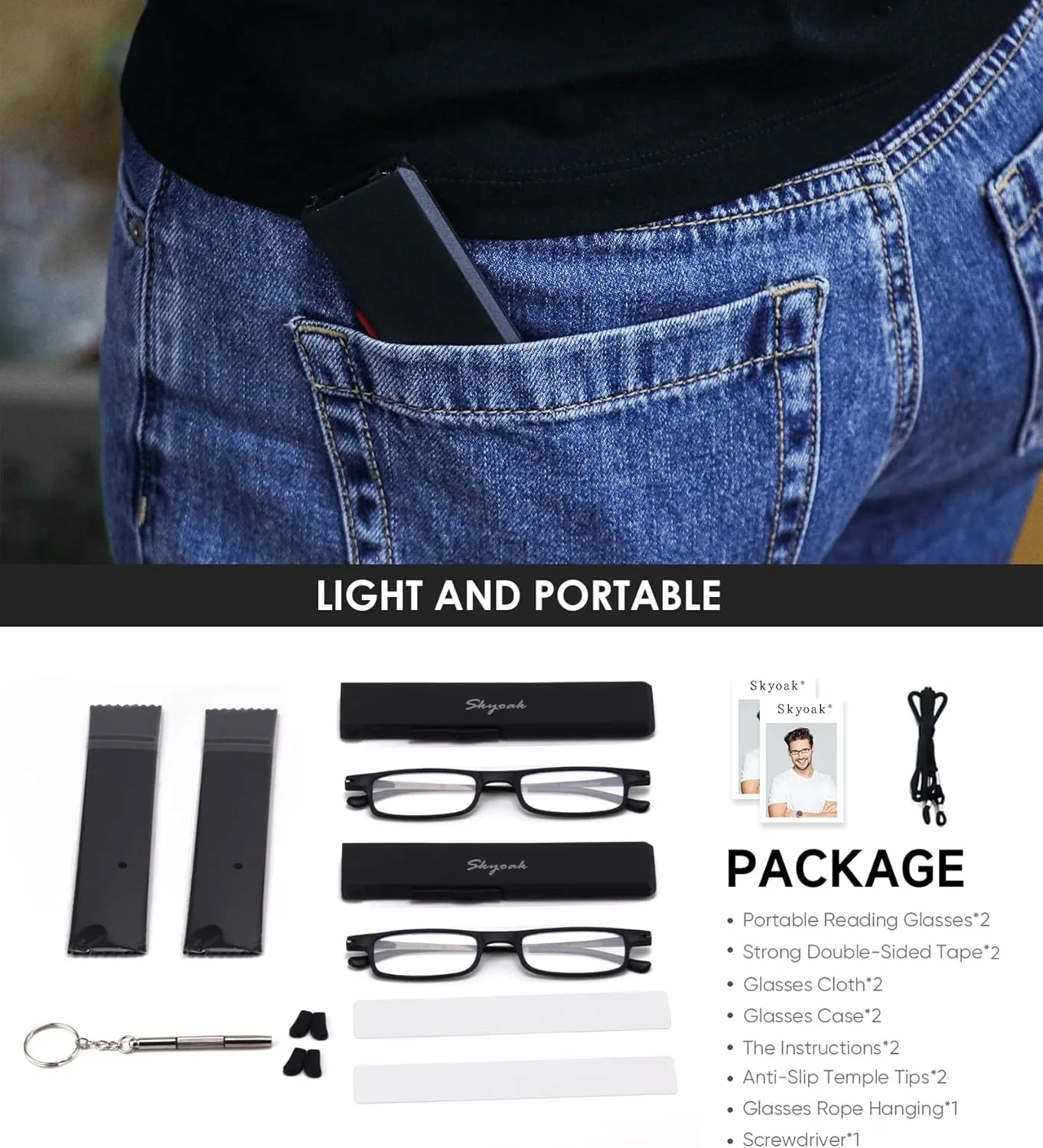 2 Pack Ultra Thin Lightweight Folding Reading Glasses Women Men TR90 Blue Light Blocking Anti UV/Eyestrain Foldable Compact Computer Readers Portable Unique Stretchable Slim Flat case Black  1.0