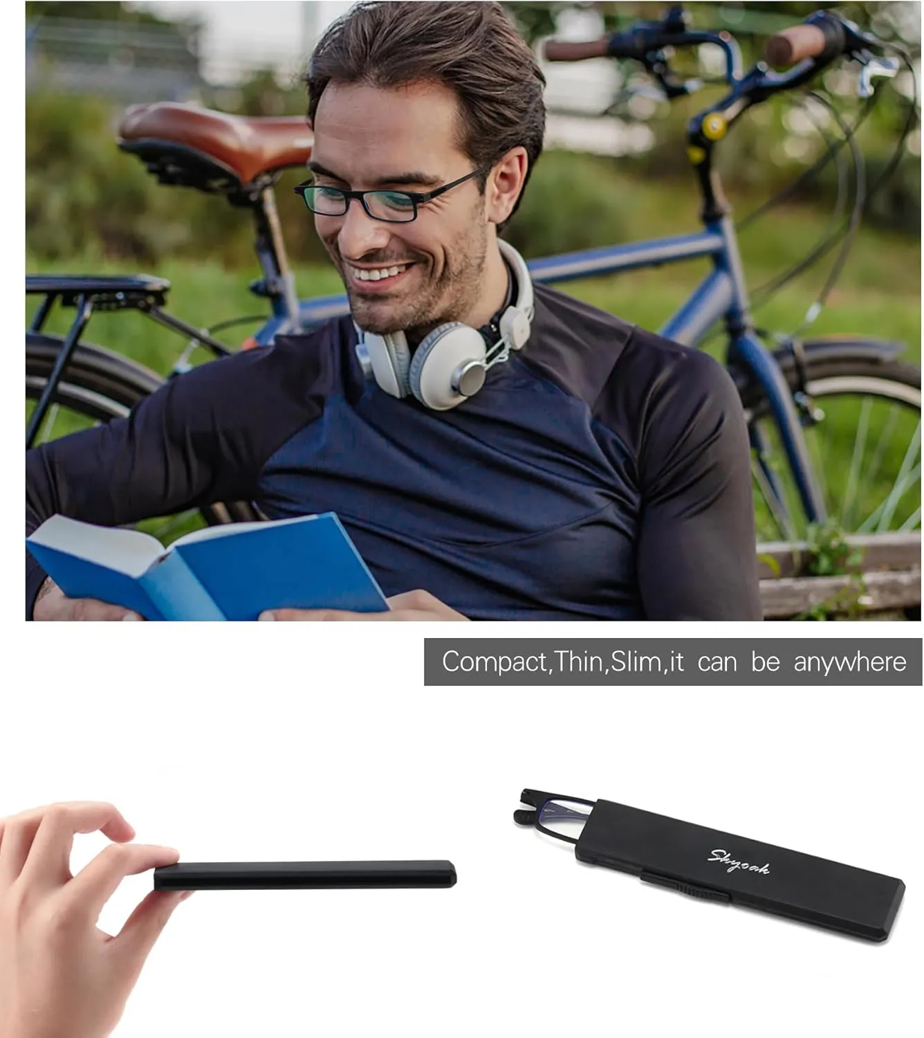 2 Pack Ultra Thin Lightweight Folding Reading Glasses Women Men TR90 Blue Light Blocking Anti UV/Eyestrain Foldable Compact Computer Readers Portable Unique Stretchable Slim Flat case Black  1.0