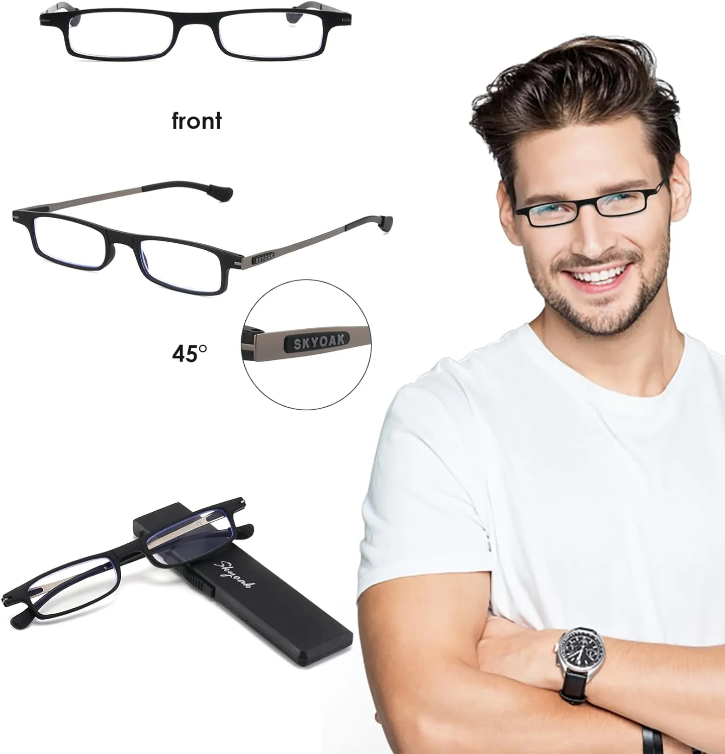2 Pack Ultra Thin Lightweight Folding Reading Glasses Women Men TR90 Blue Light Blocking Anti UV/Eyestrain Foldable Compact Computer Readers Portable Unique Stretchable Slim Flat case Black  1.0