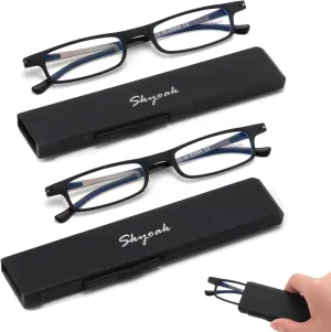 2 Pack Ultra Thin Lightweight Folding Reading Glasses Women Men TR90 Blue Light Blocking Anti UV/Eyestrain Foldable Compact Computer Readers Portable Unique Stretchable Slim Flat case Black  1.0