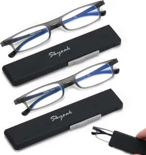 2 Pack Ultra thin Lightweight Folding Reading Glasses Women Men TR90 Blue Light Blocking Anti UV/Eyestrain Foldable Compact Computer Readers Portable Unique Stretchable Slim Flat case Gunmetal  1.0