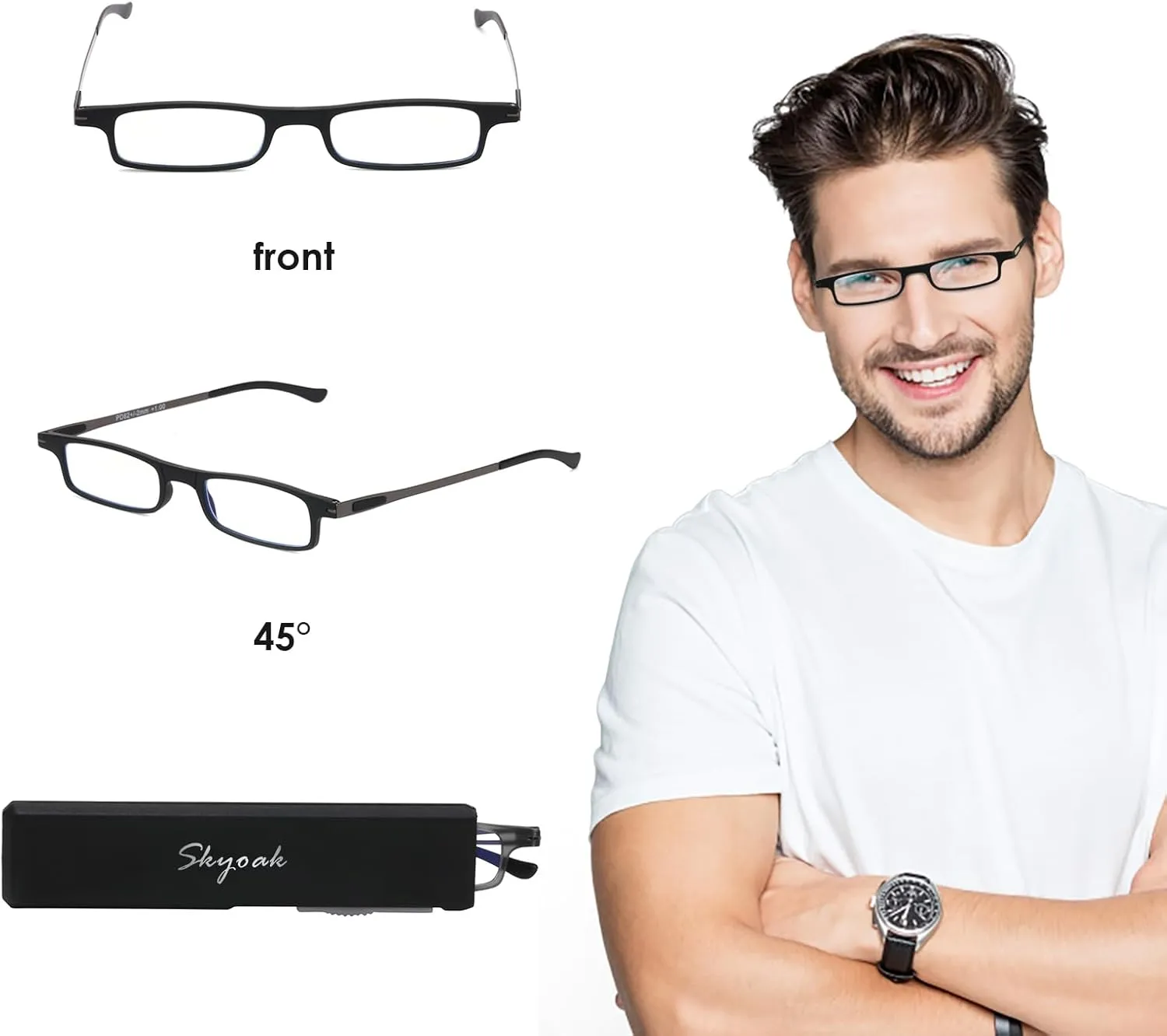 2 Pack Ultra thin Lightweight Folding Reading Glasses Women Men TR90 Blue Light Blocking Anti UV/Eyestrain Foldable Compact Computer Readers Portable Unique Stretchable Slim Flat case Gunmetal,  1.0
