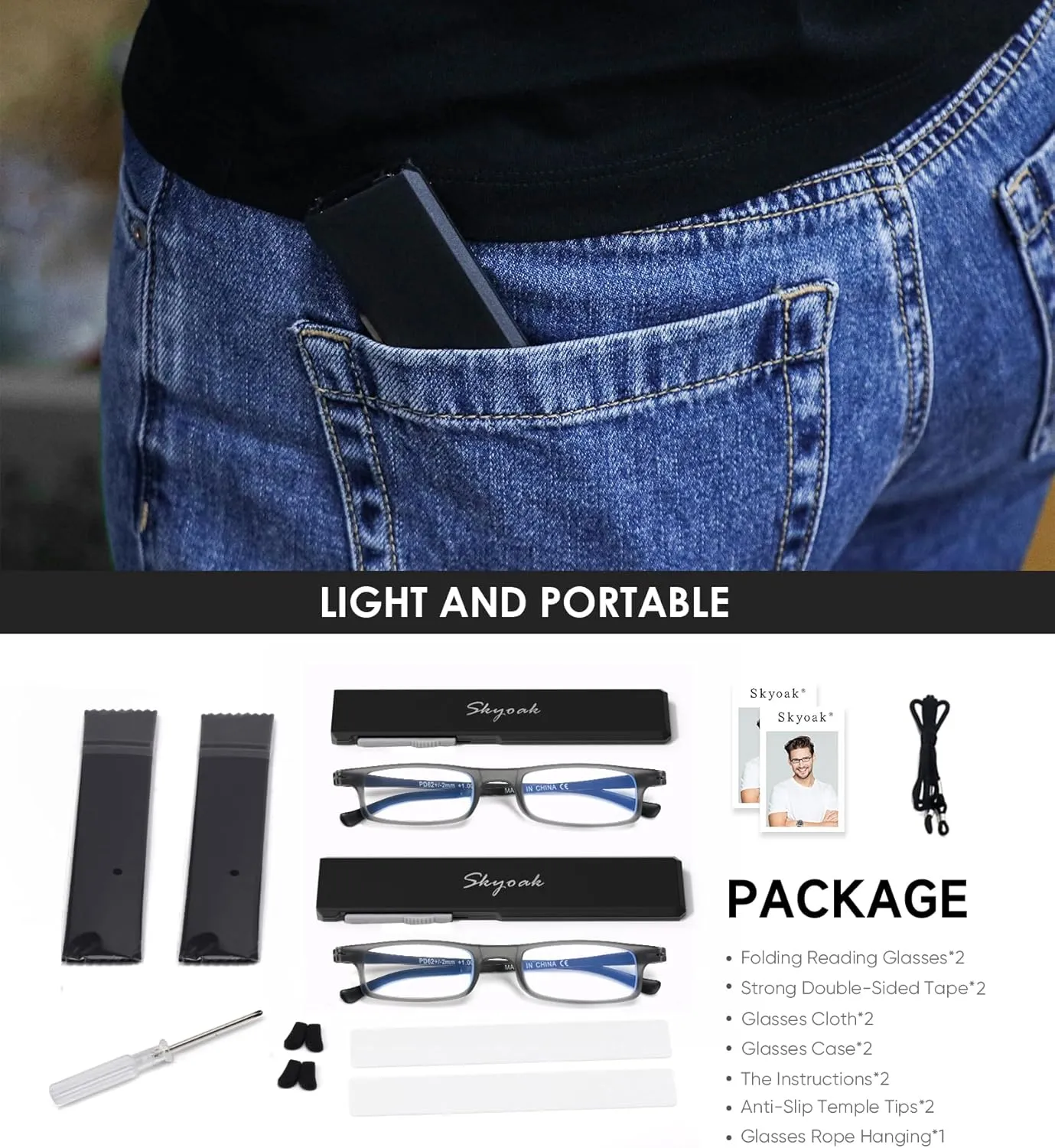 2 Pack Ultra thin Lightweight Folding Reading Glasses Women Men TR90 Blue Light Blocking Anti UV/Eyestrain Foldable Compact Computer Readers Portable Unique Stretchable Slim Flat case Gunmetal,  1.0
