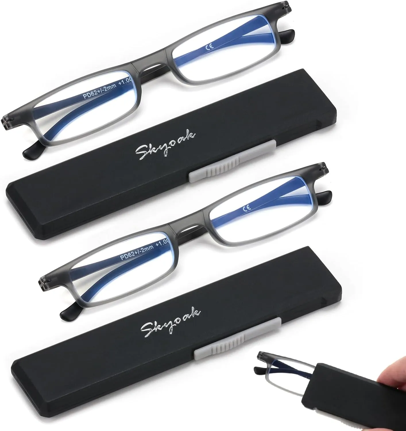 2 Pack Ultra thin Lightweight Folding Reading Glasses Women Men TR90 Blue Light Blocking Anti UV/Eyestrain Foldable Compact Computer Readers Portable Unique Stretchable Slim Flat case Gunmetal  1.0