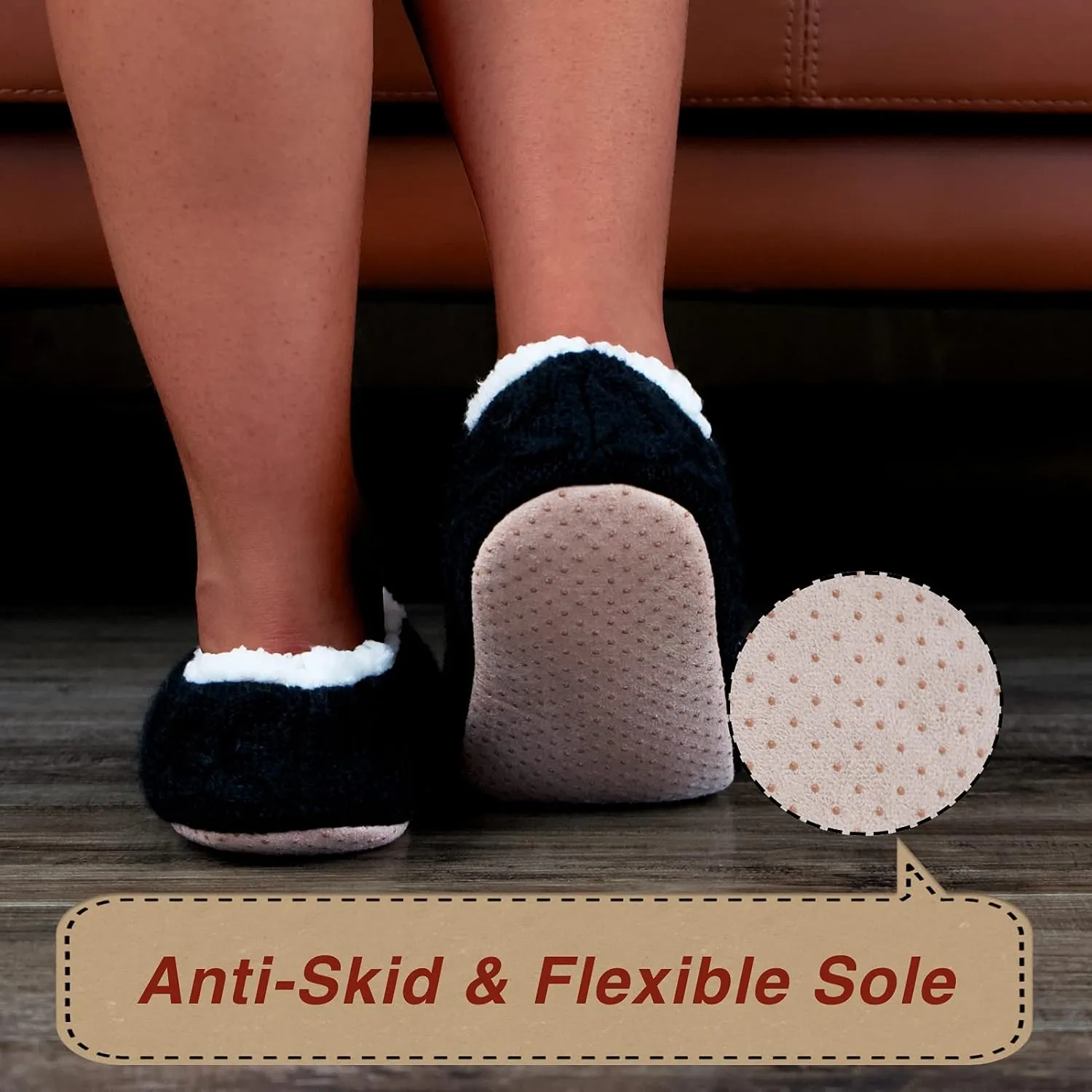 2-Pair Thick Warm Fuzzy Slippers for Women Indoor Fluffy Sherpa Lined, Winter House Shoe Socks Non-Slip Soft Soles, Cozy Christmas Gifts