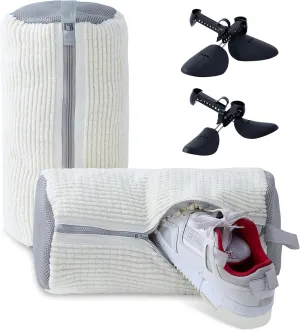 2 Pcs Shoe Washing Machine Bags - Laundry Shoe Bags for Washer and Dryer, Reusable Tennis Shoe Washing Bag, Microfiber Cleaning Bags, Includes Adjustable Shoe Trees