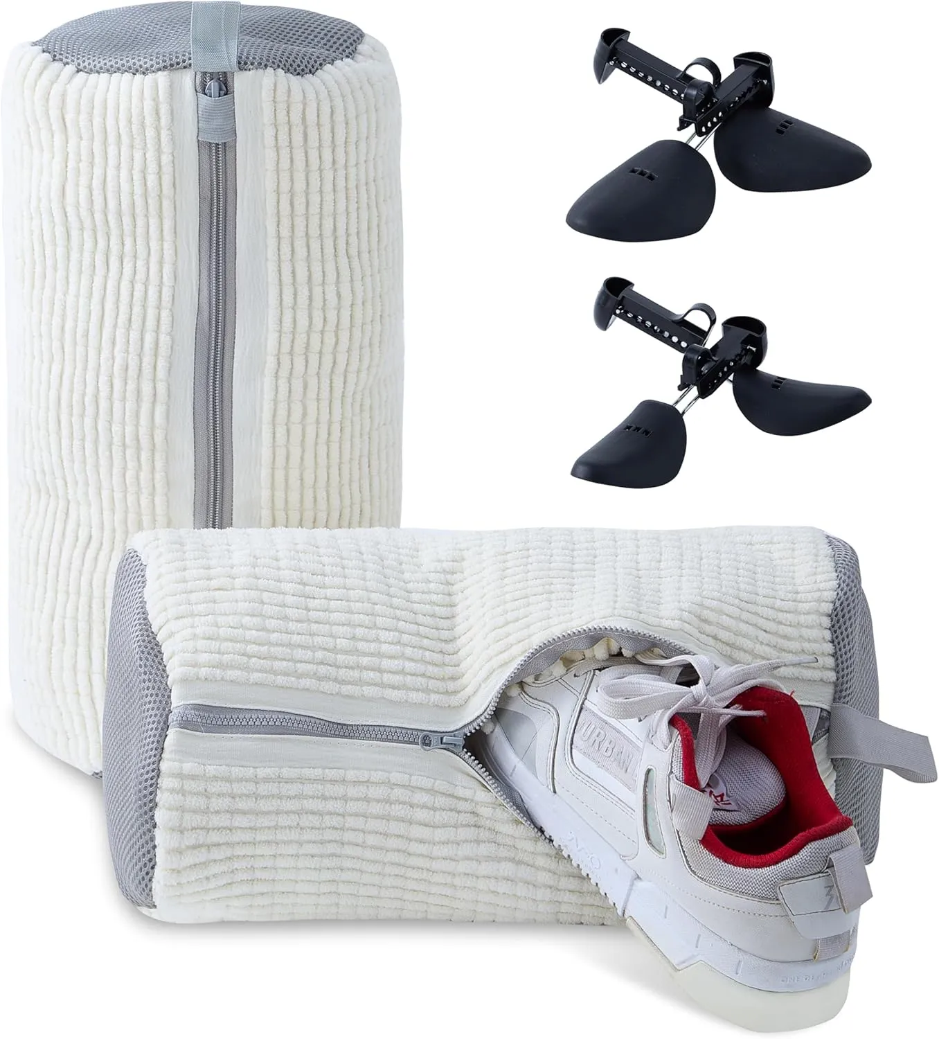 2 Pcs Shoe Washing Machine Bags - Laundry Shoe Bags for Washer and Dryer, Reusable Tennis Shoe Washing Bag, Microfiber Cleaning Bags, Includes Adjustable Shoe Trees