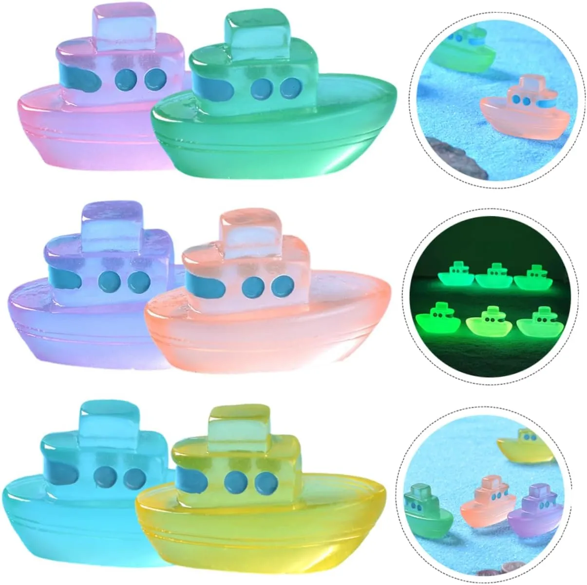 24pcs Glow Dark Miniature Boat Figurines Adorable Resin Crafts for Dollhouse Garden and Beach Decor for Creative Landscapes