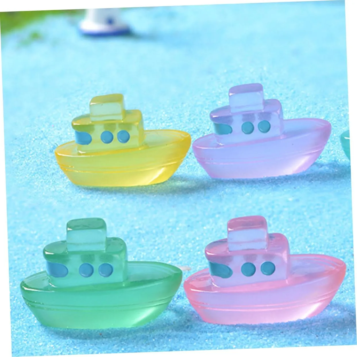 24pcs Glow Dark Miniature Boat Figurines Adorable Resin Crafts for Dollhouse Garden and Beach Decor for Creative Landscapes