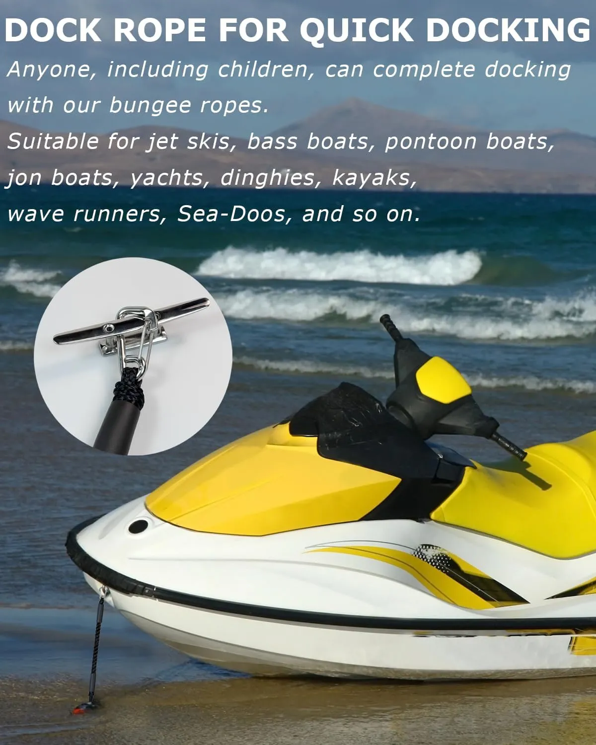 2.5FT Bungee Dock Line Boat Ropes for Docking Line Mooring Rope with Stainless Steel Clip Accessories for Boats 2pcs (Black, 2.5Feet)