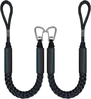 2.5FT Bungee Dock Line Boat Ropes for Docking Line Mooring Rope with Stainless Steel Clip Accessories for Boats 2pcs (Black, 2.5Feet)