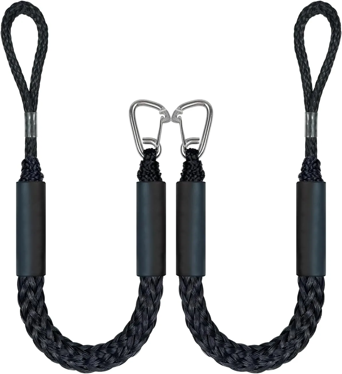 2.5FT Bungee Dock Line Boat Ropes for Docking Line Mooring Rope with Stainless Steel Clip Accessories for Boats 2pcs (Black, 2.5Feet)