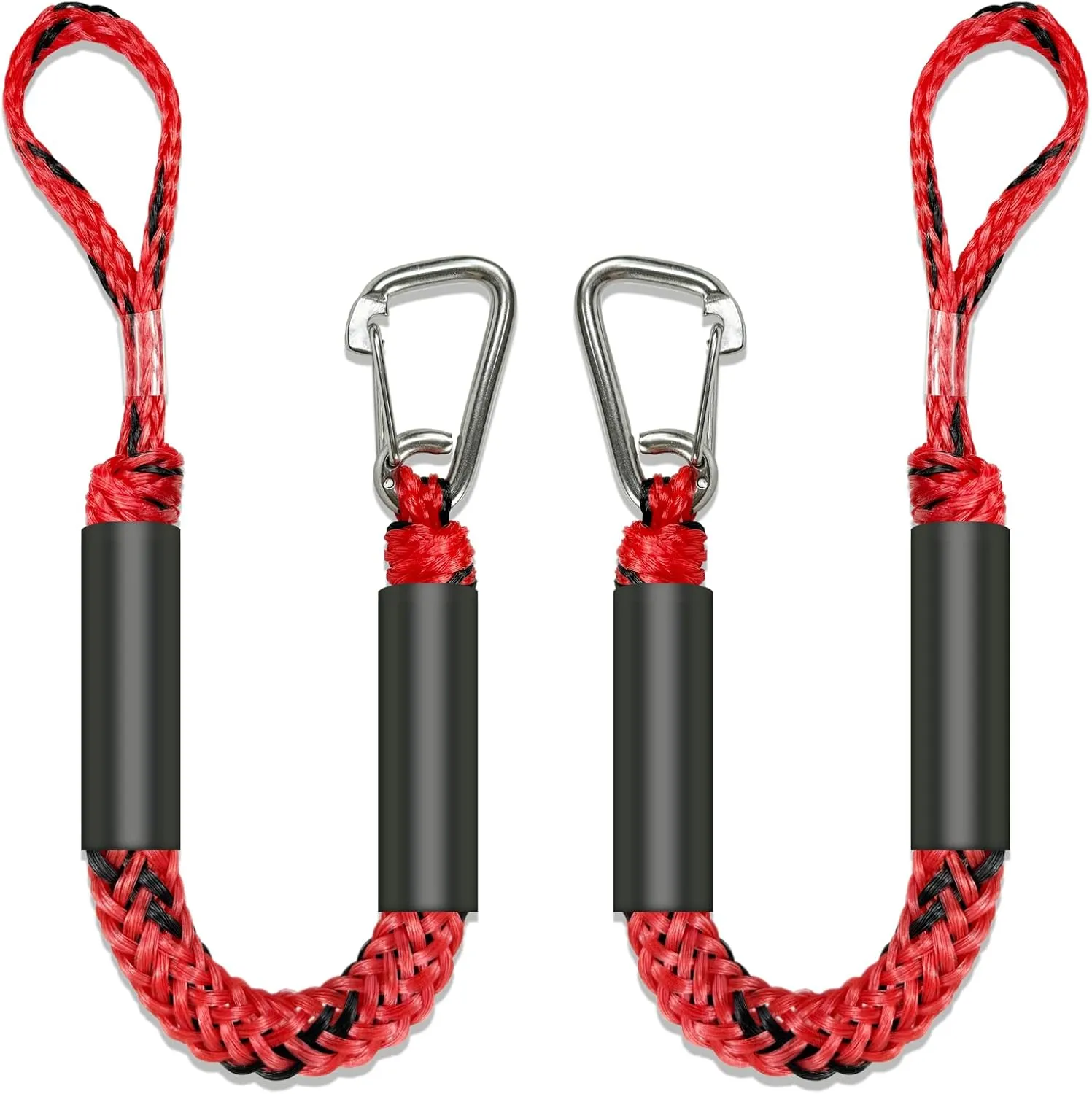 2PCS Fender Lines 2FT Premium Bungee Boat Lines with 316 Stainless Clip for Boat Bumper/Boat Fender Boat Accessories for Mooring for Jet Ski, SeaDoo, Yamaha WaveRunner Dinghy (Red&Black, 2 Feet)