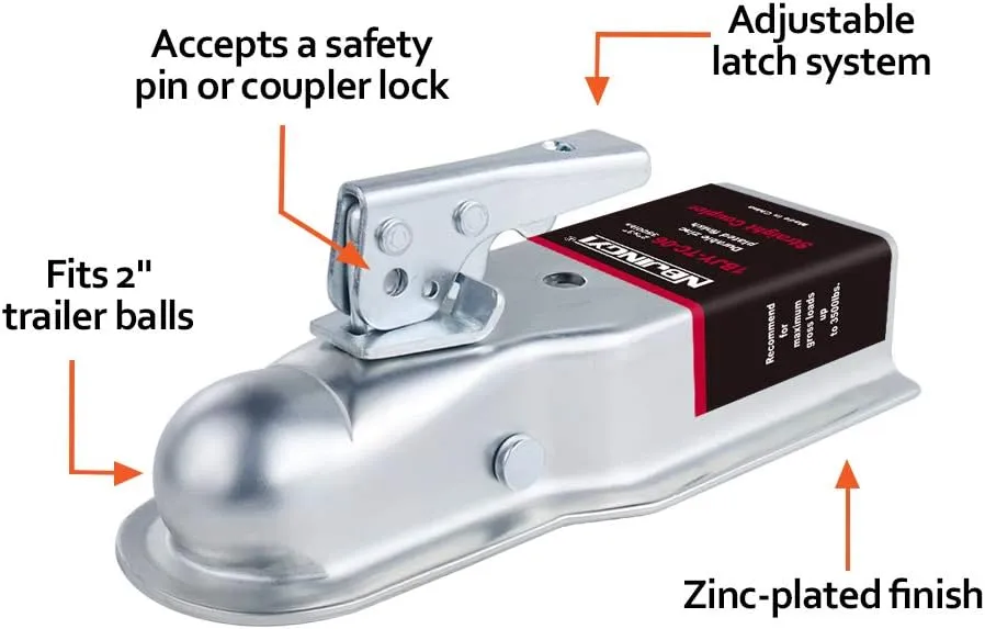 2" X 3" Trailer Coupler 3500 lbs, Towing Boat Straight Coupler
