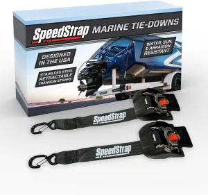 2" x 43" Retractable Marine Transom Tie-Down Straps with Snap S-Hooks - Heavy Duty Tie-Downs for Secure Transport - Universal Fit for Marine Vessels (2 Pack) (Stainless Steel - 1,800 lbs)