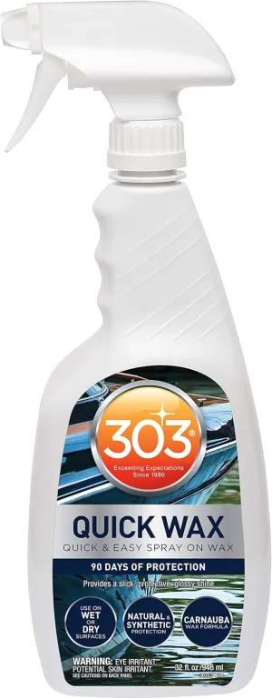 303 Marine Quick Wax - Quick & Easy - 90 Days Of Protection - Provides a Slick, Protective, Glossy Shine - Use On Wet / Dry Surfaces - Carnauba Wax, 32oz. (30213)