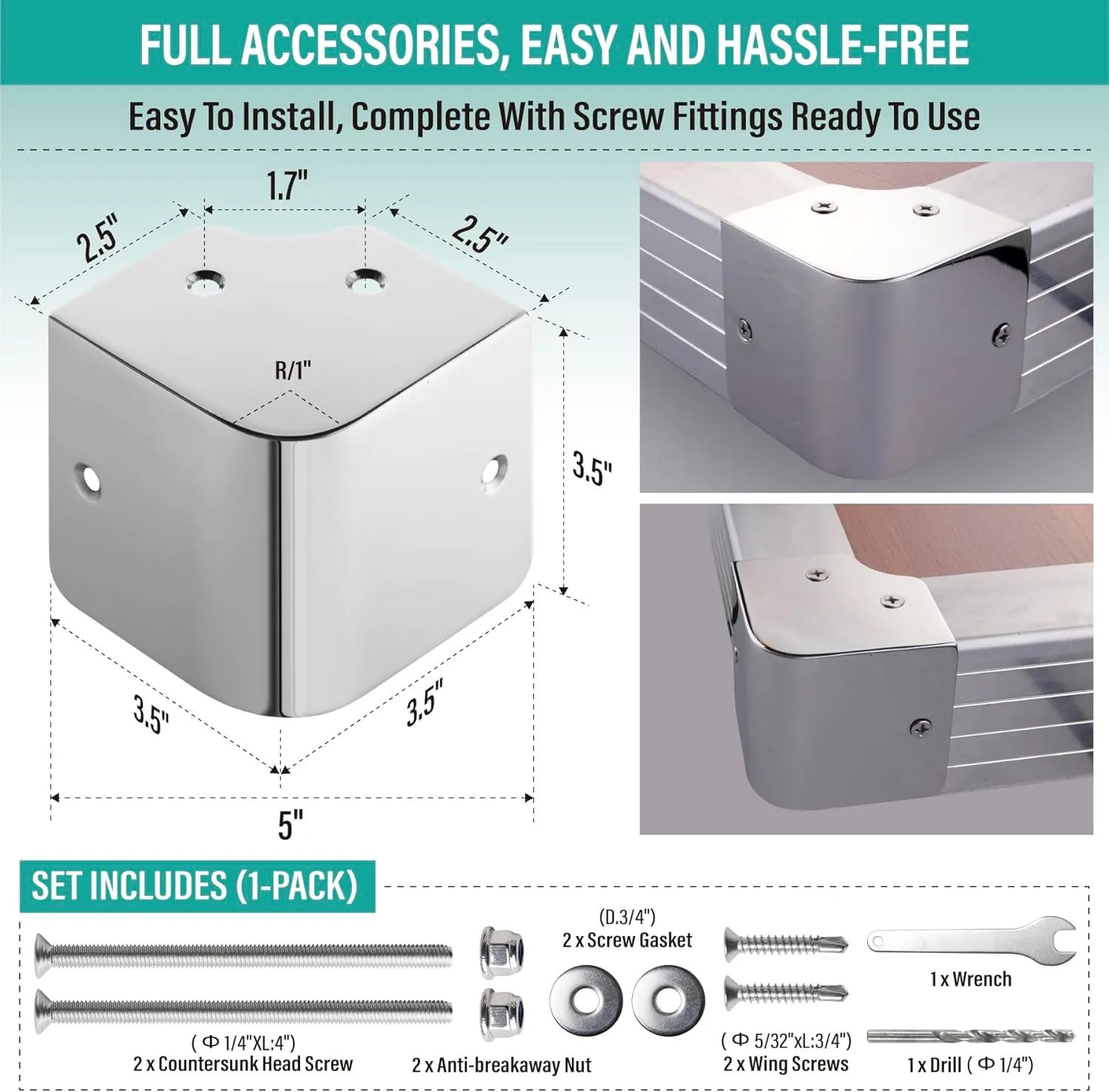 316 Marine Grade 90 Degree Right Angle Stainless Steel Pontoon Corner Caps 3.5''x3.5'' for Pontoon Boats, Marina Walkways, Water Platforms Etc. That Need to Be Protected