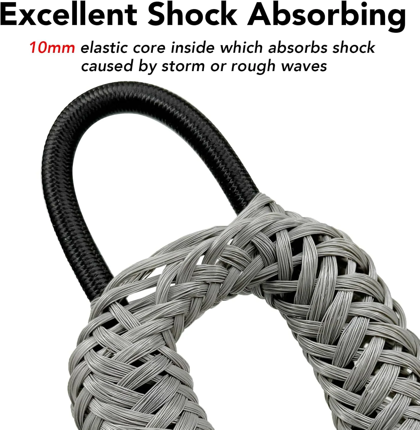 3FT Bungee Dock Line Boat Ropes for Docking Line Mooring Rope with Stainless Steel Clip Accessories for Boats 2pcs (Grey, 3Feet)